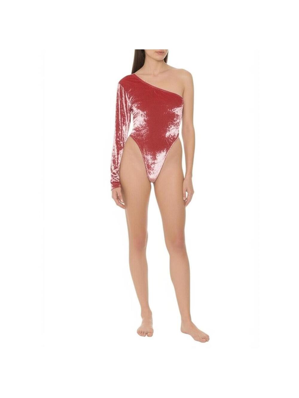 NWT Yitty PLUSSHY Womens 1X Red Velvet One Shoulder Asymmetrical Bodysuit